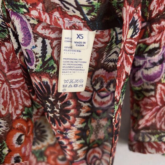 Rebecca Minkoff Shirt Womens XS Red Floral Boho Flowy Coastal Cottage Blouse - Picture 6 of 16